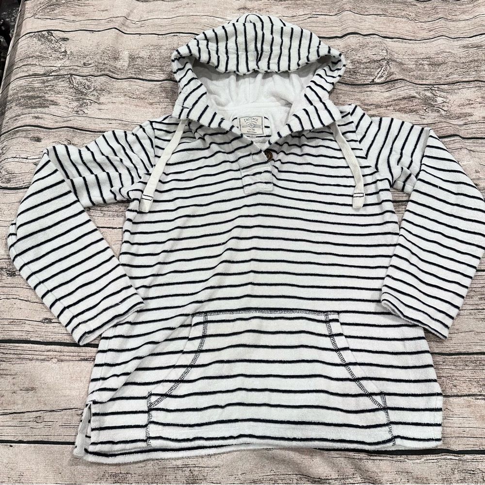 Fat Face Terry Cloth White with Navy Stripes Hoodie Oversized Size 2 - Picture 1 of 10